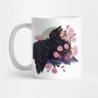 Fledgling Crow/Raven with Apple Blossoms Mug